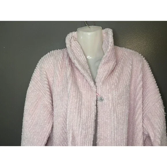 Romantic Concepts Sweater Womens L/XL Pink Chenille Fuzzy Cardigan Jacket USA - Picture 2 of 8
